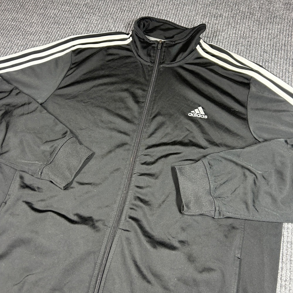 Adidas Jacket Mens XL Black White 3-Stripe Full Zip Track Streetwear